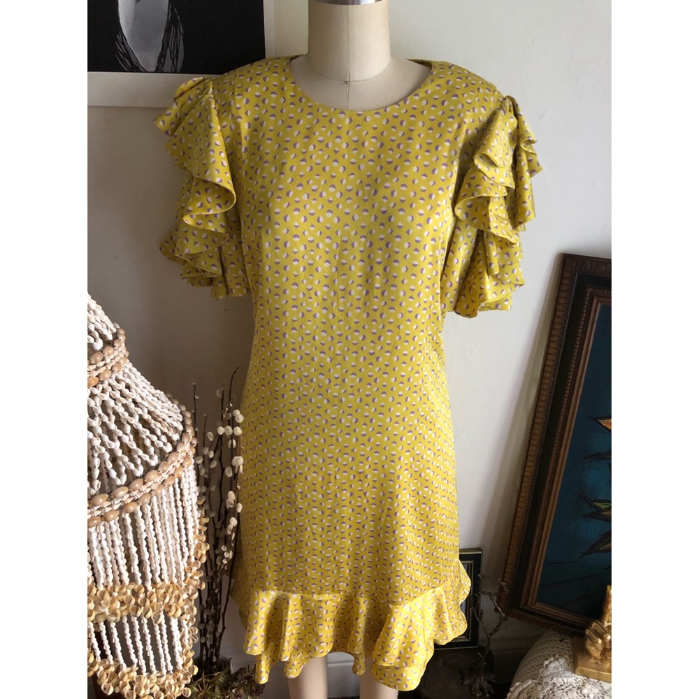 Kate Spade Yellow ruffle sleeve shift dress - Picture 3 of 16
